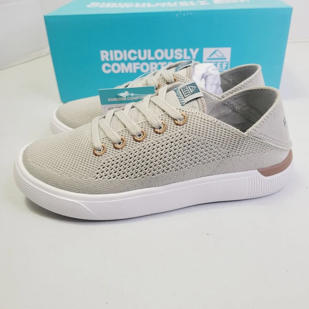 Reef Kids Neptune Sneakers Size 2 Tan Knit Low Top Cushion Comfort CK0247